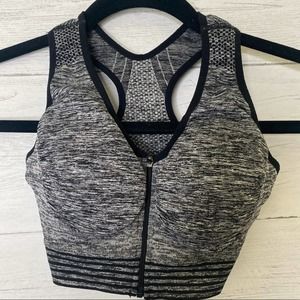 🌈 skinnygirl smoother and shaper front zip sports bra size xs grey black